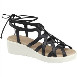 🎉Host Pick⚡️NWT Johnston & Murphy Chasity Ghillie Leather Lace Up Wedge Sandal
